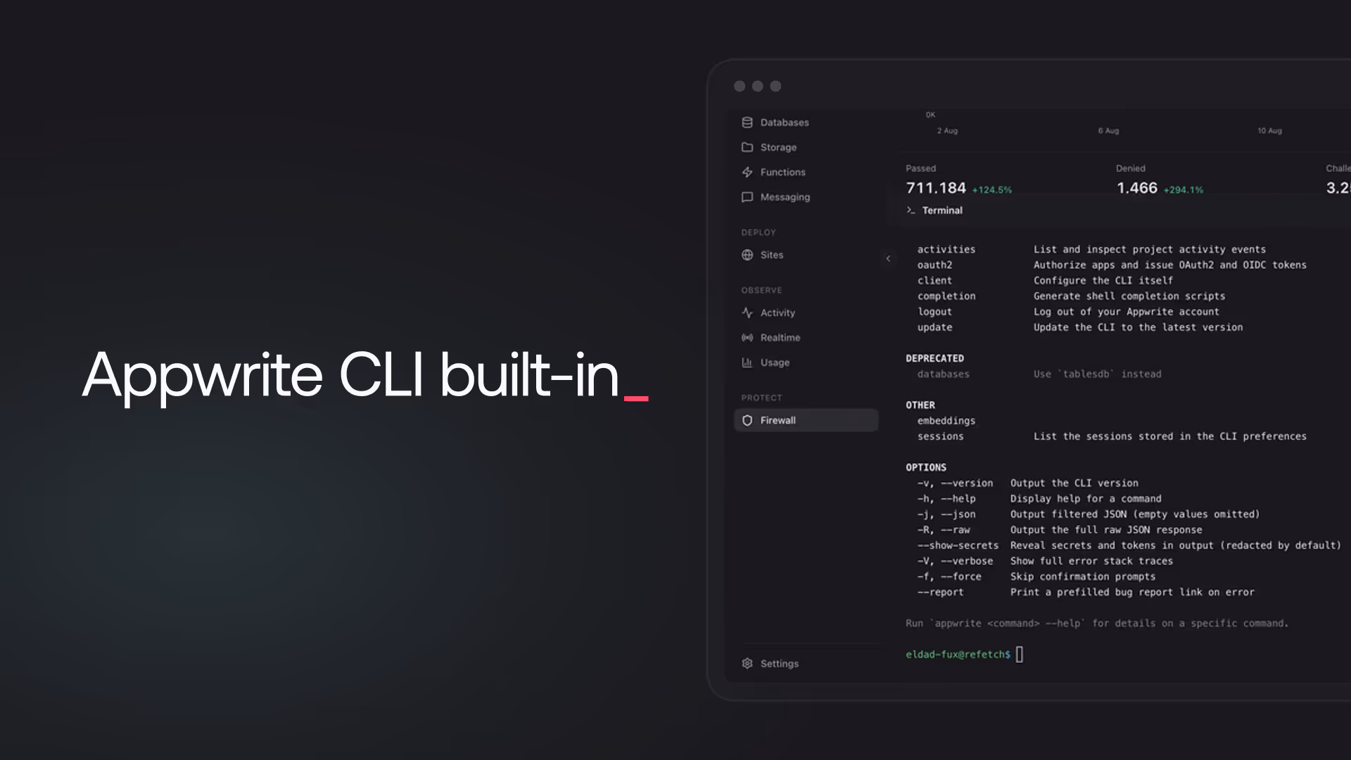 The CLI, already signed in, already on your project.