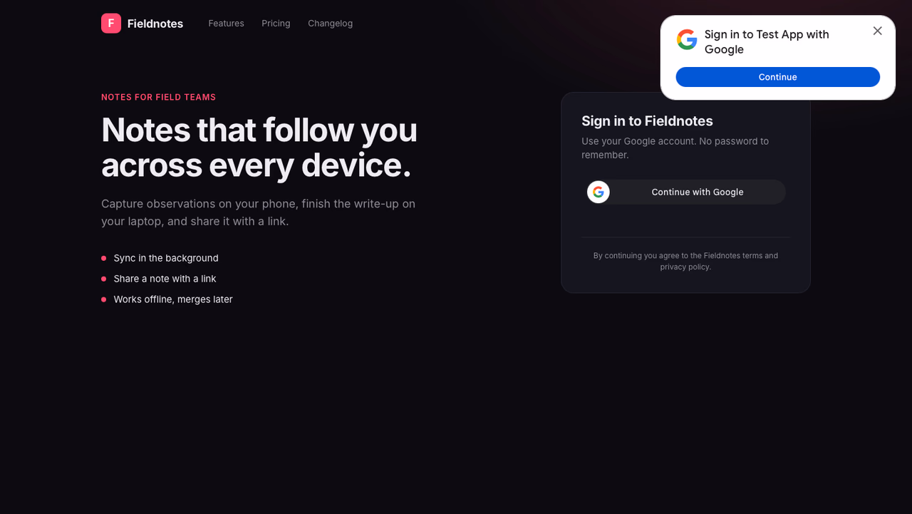 The One Tap prompt in Safari, drawn inside the page by Google's script