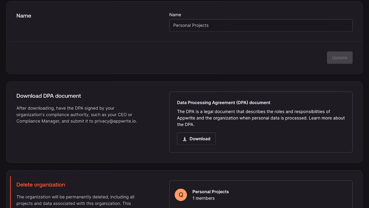 Download DPA from your organization's settings