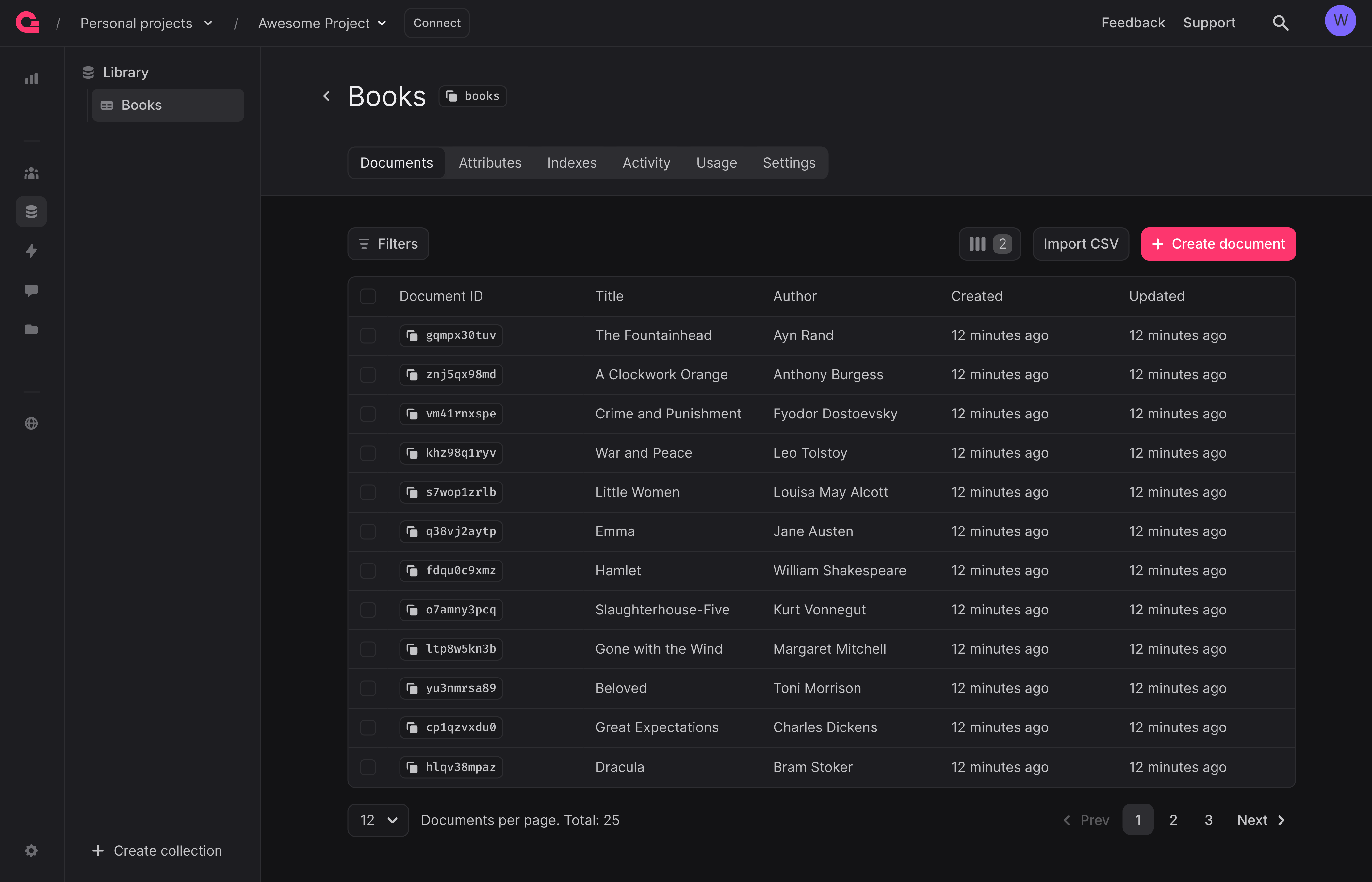 Collections screen