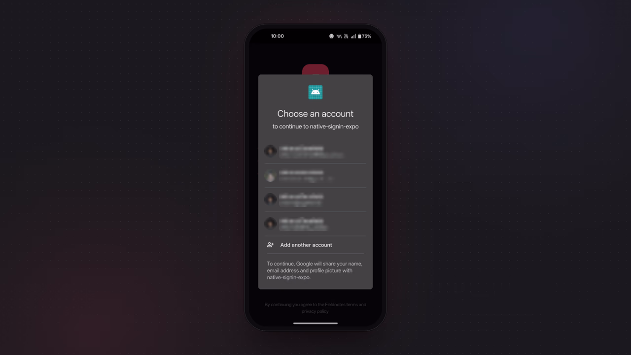 The Google account picker on Android