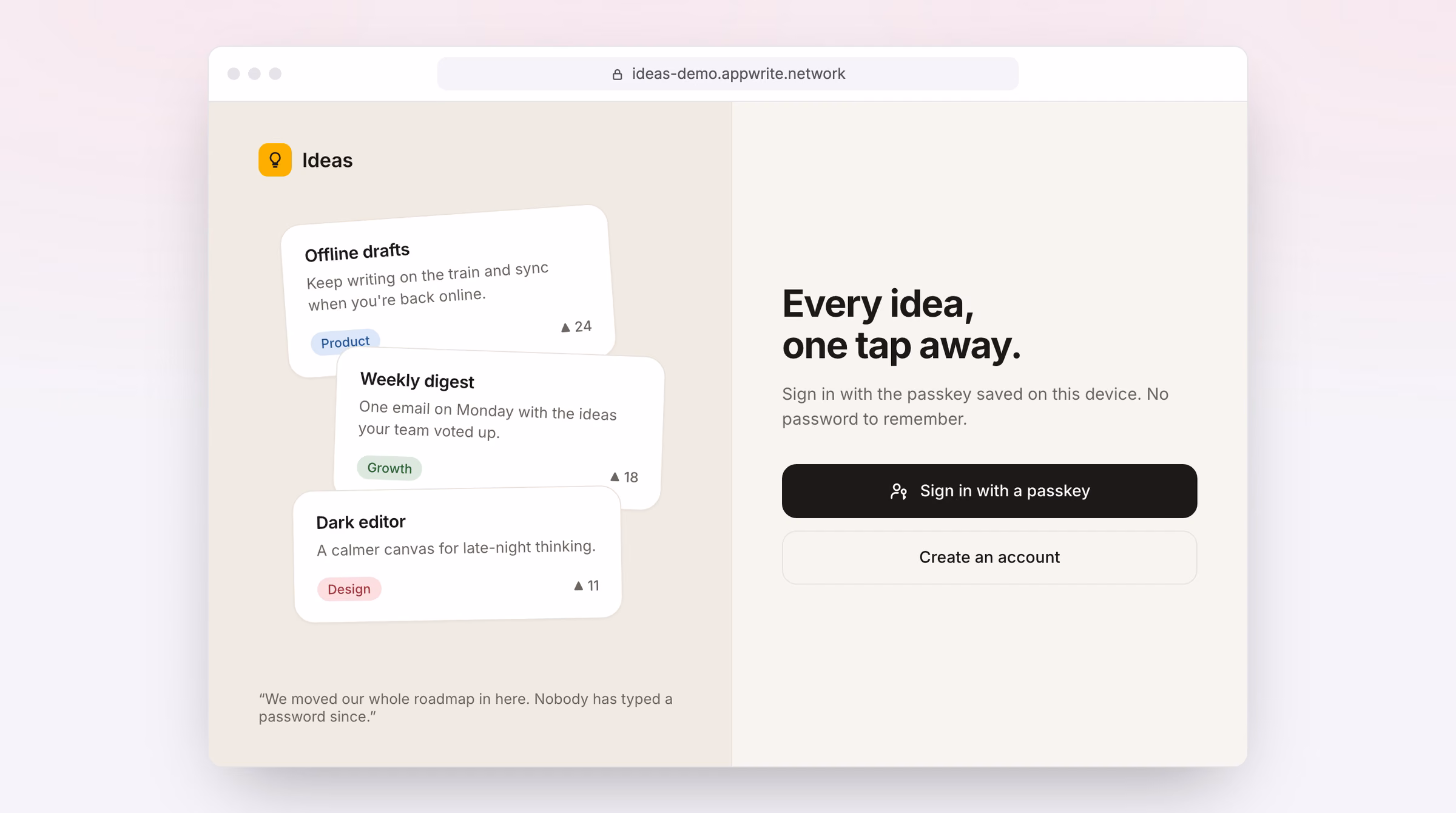 A web app offering to sign in with a passkey instead of a password