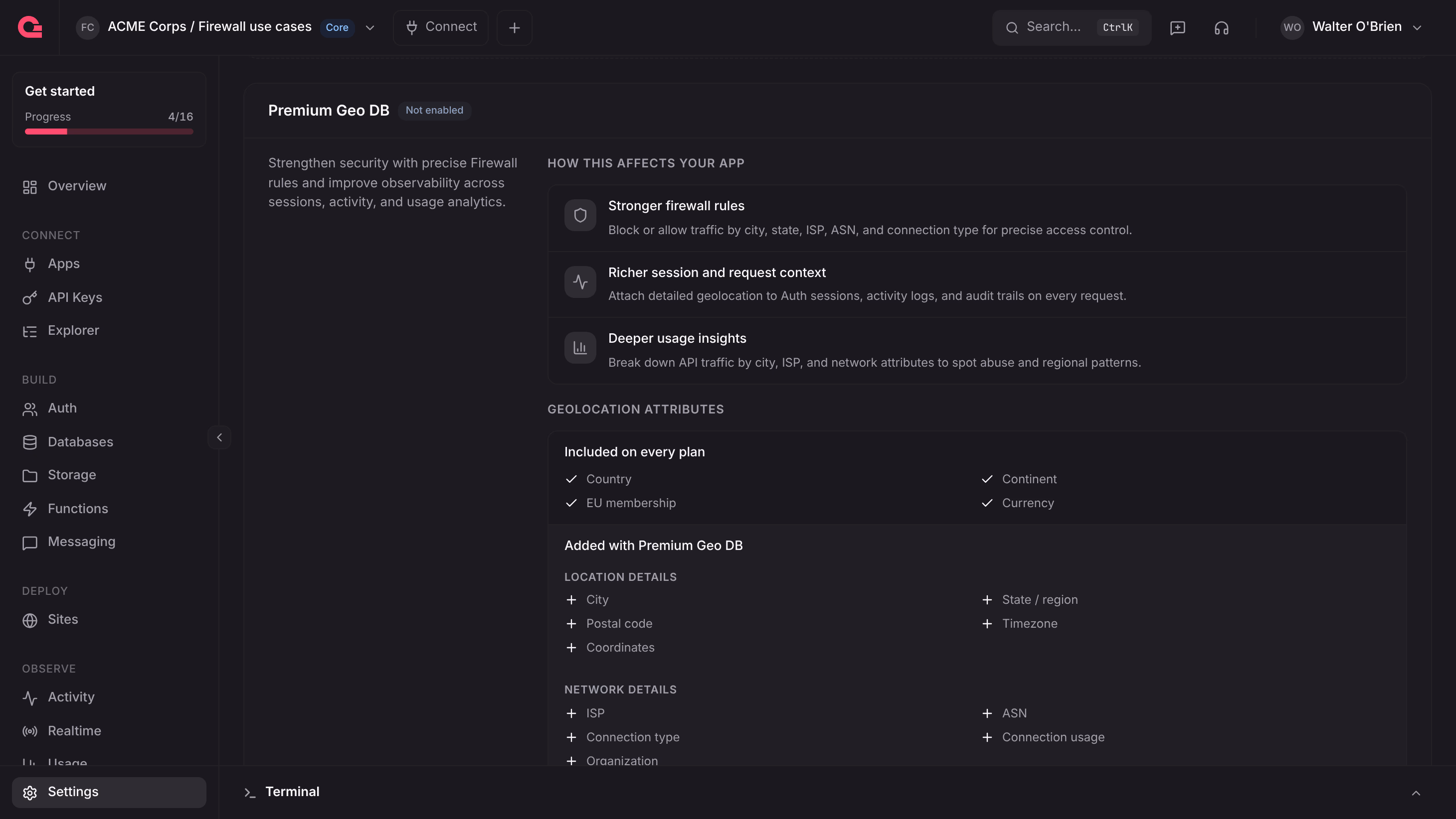 Premium Geo DB card in project settings