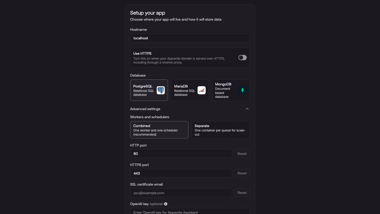 Workers and schedulers selection in the Appwrite setup wizard