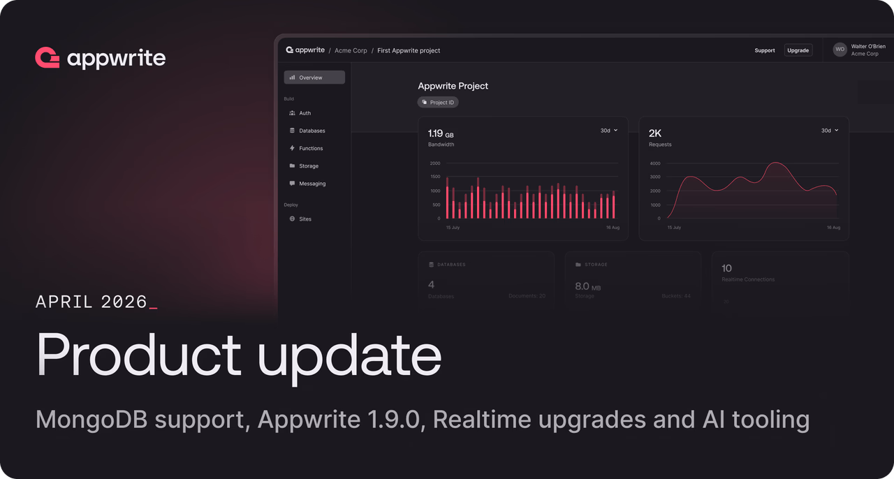 April Product update: MongoDB support, Appwrite 1.9.0, Realtime upgrades and AI tooling