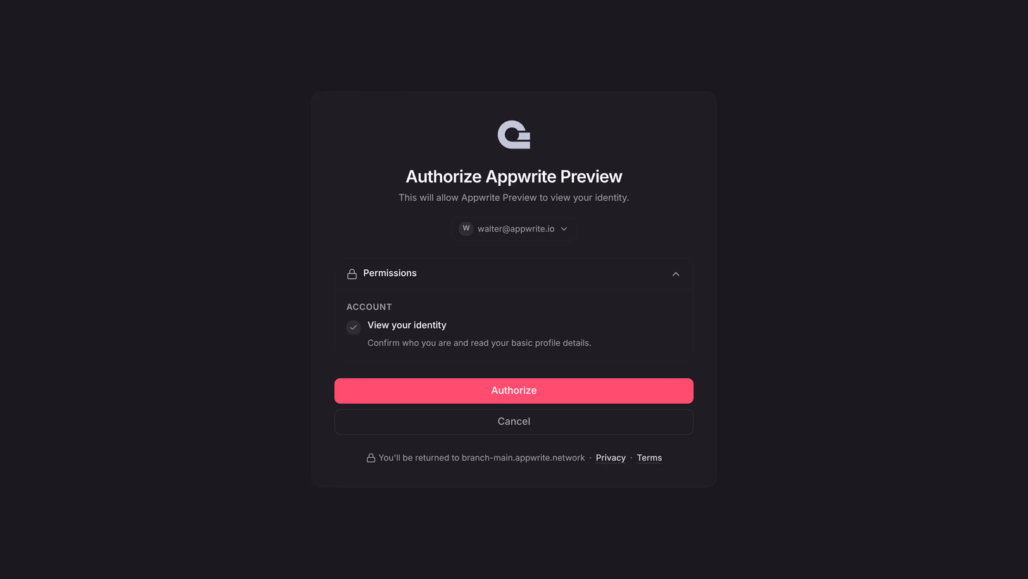 Preview authorization screen