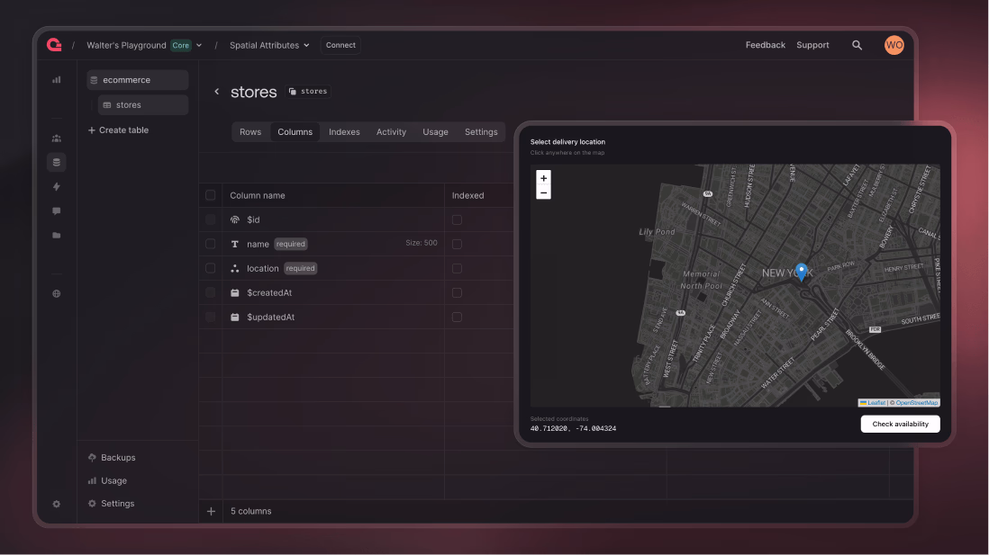 Build a “delivery store locator” using Spatial Columns in Appwrite Databases