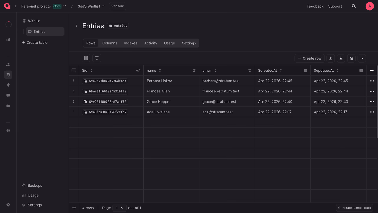 The new waitlist entry in the Appwrite Console