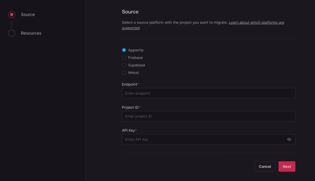 Migrations screen