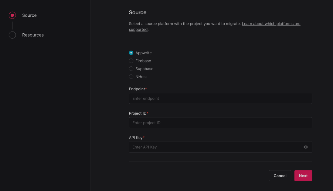 Migrations screen
