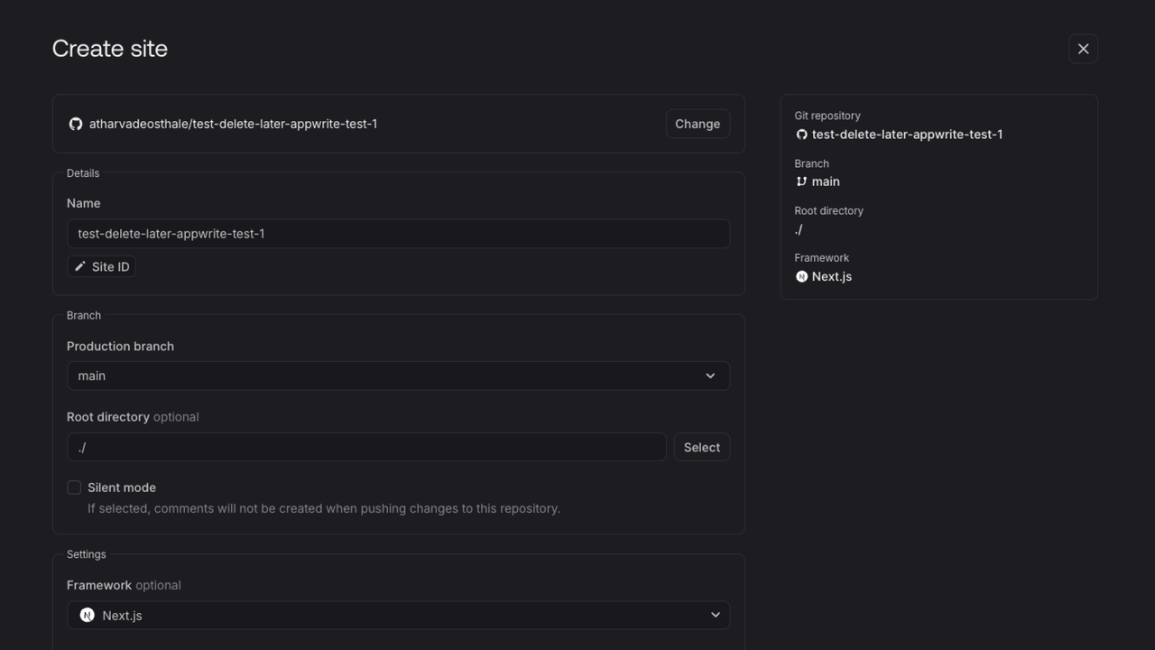Configuring your Site on Appwrite