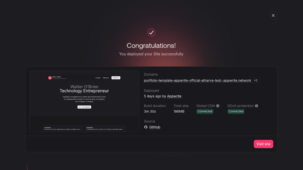 Deployment successful screen