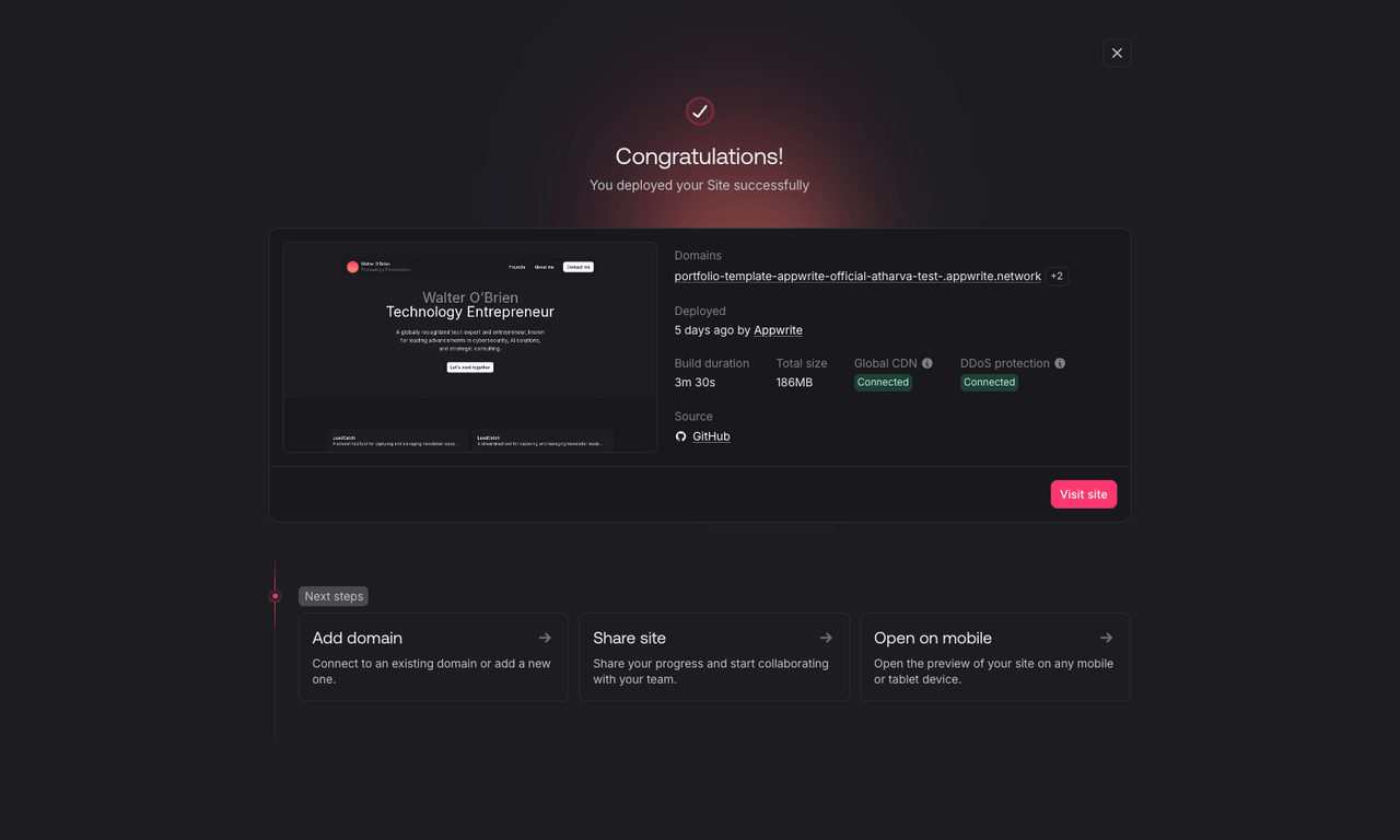 Site successfully deployed