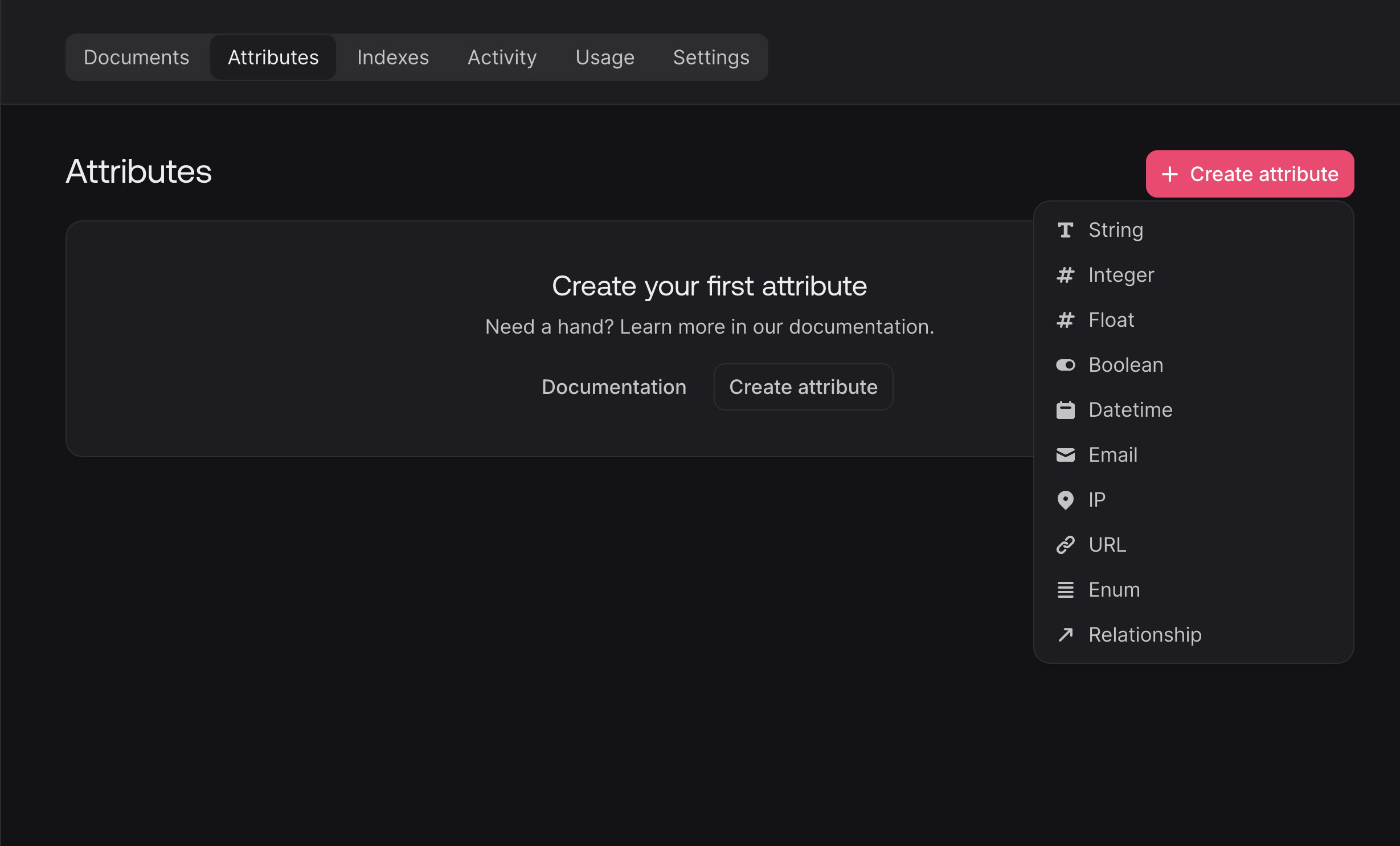 create attribute modal