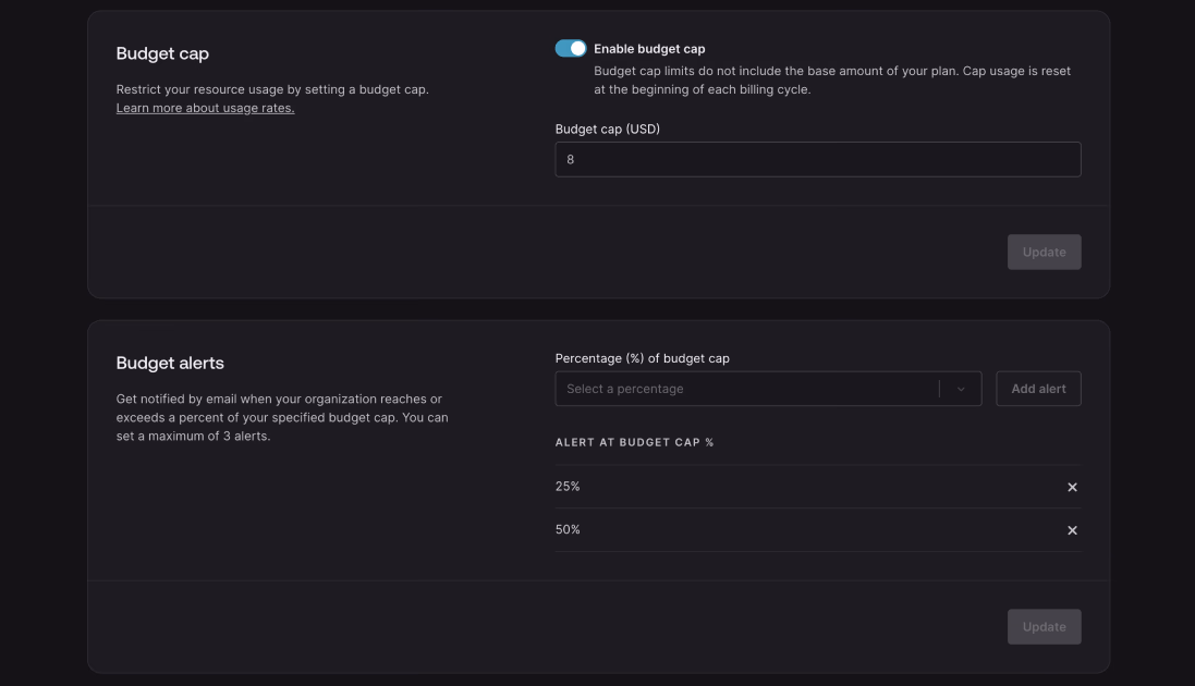 Budget controls in Appwrite Cloud Console