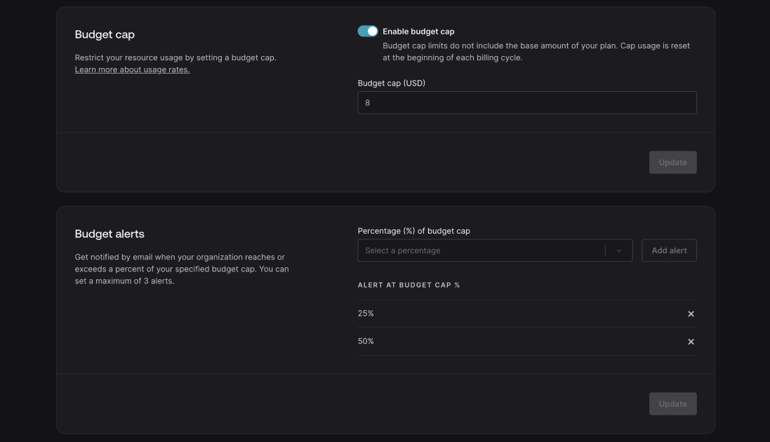 Budget controls in Appwrite Cloud Console