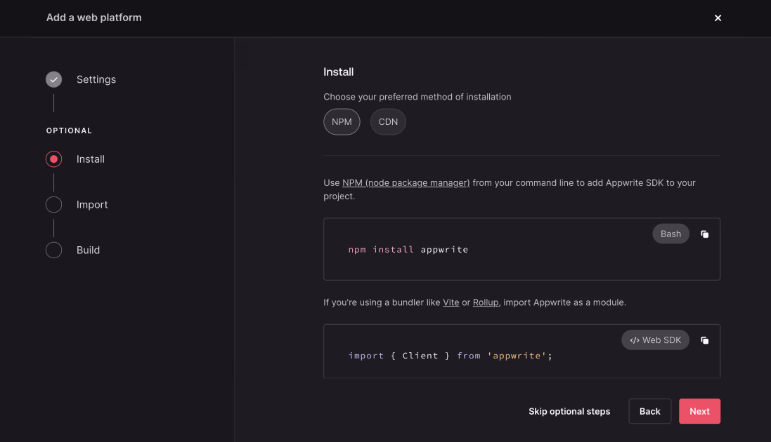 Add a web platform - step 2