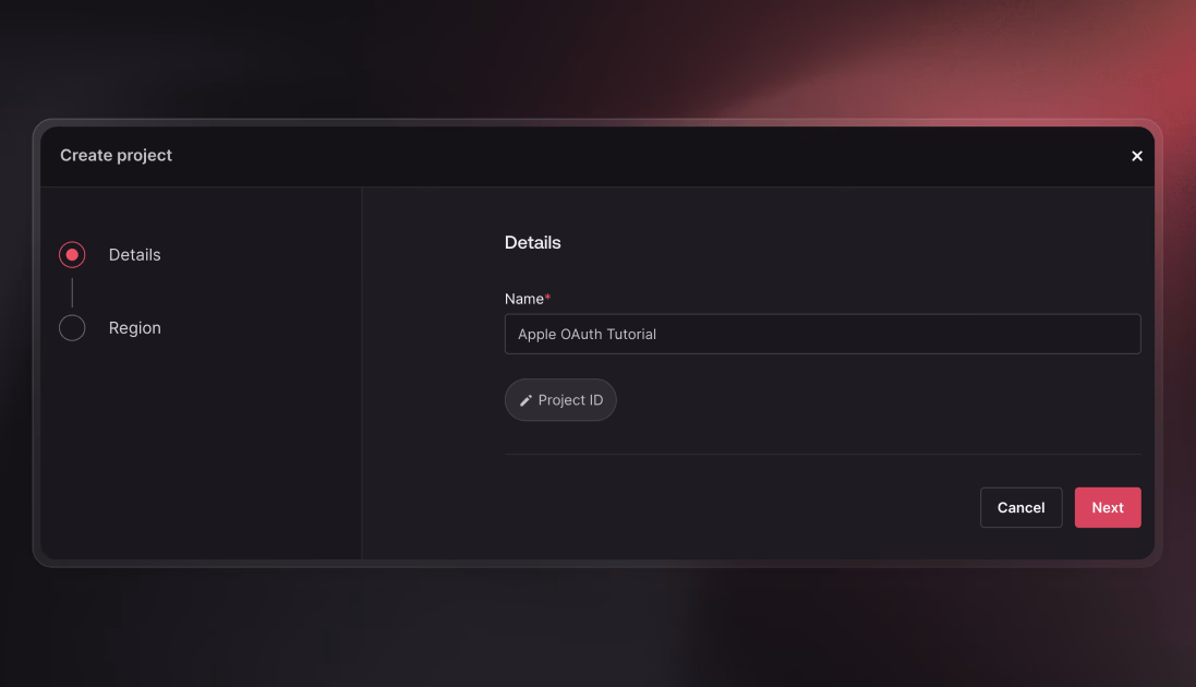 Create a new Appwrite project