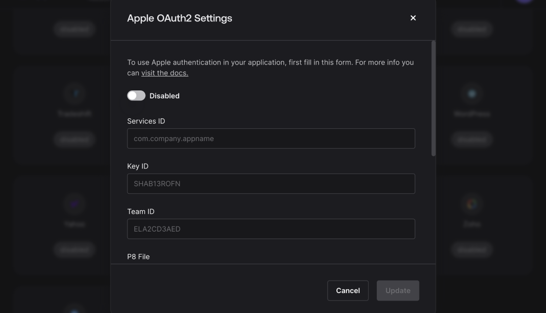 Enable Apple Oauth2 in Appwrite - step 2