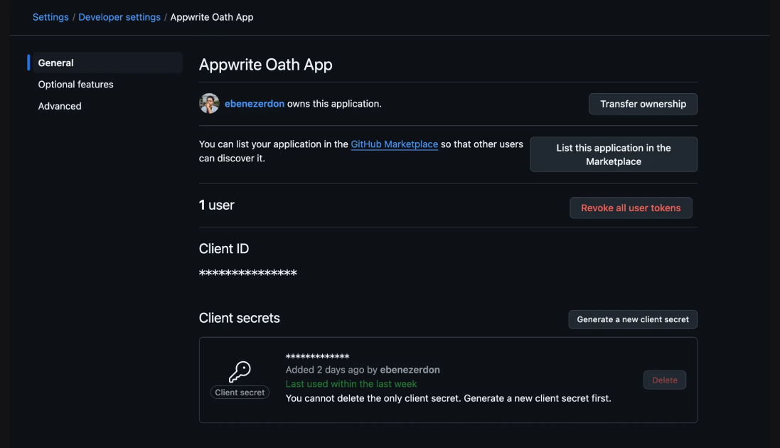 GitHub OAuth app details