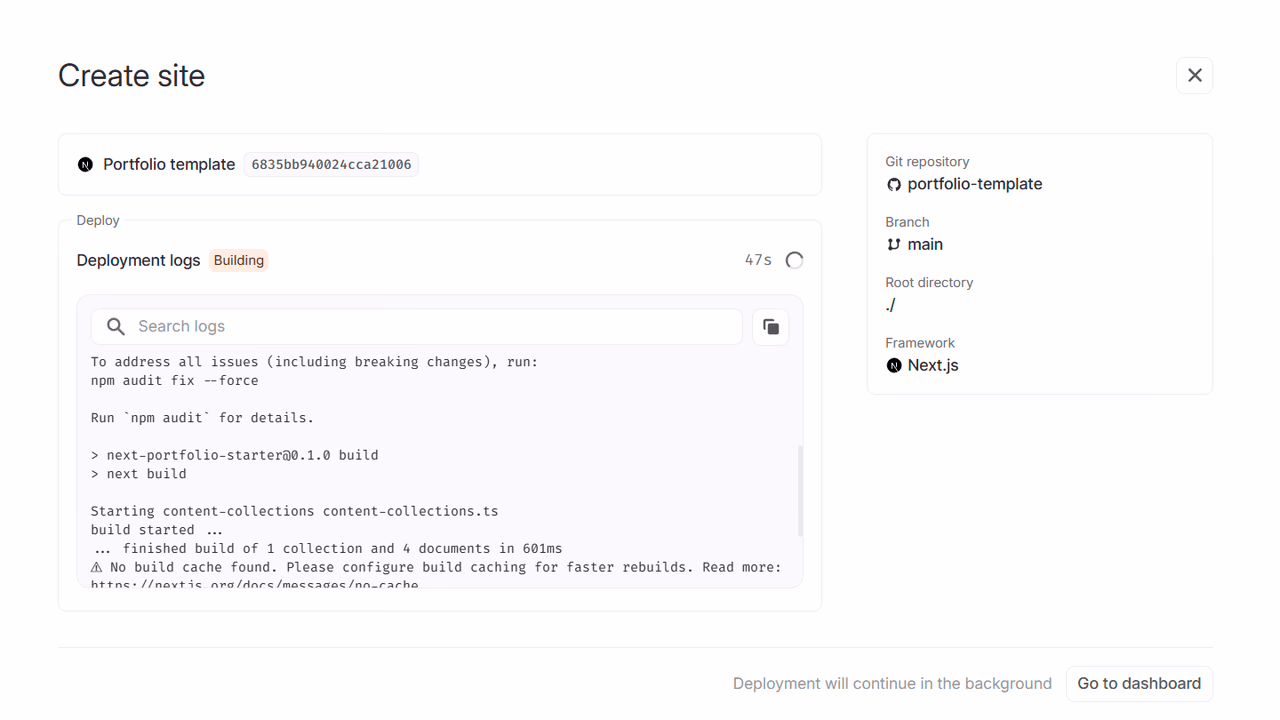 Deployment logs
