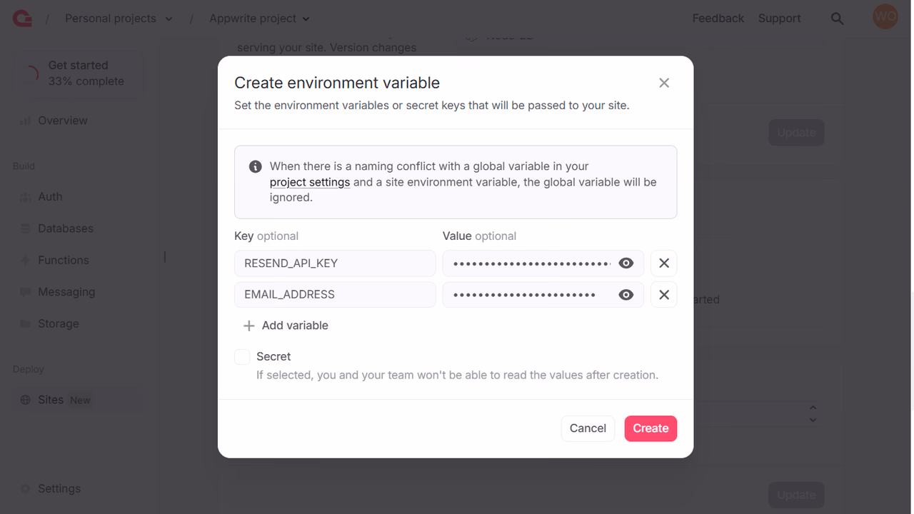 Site environment variables