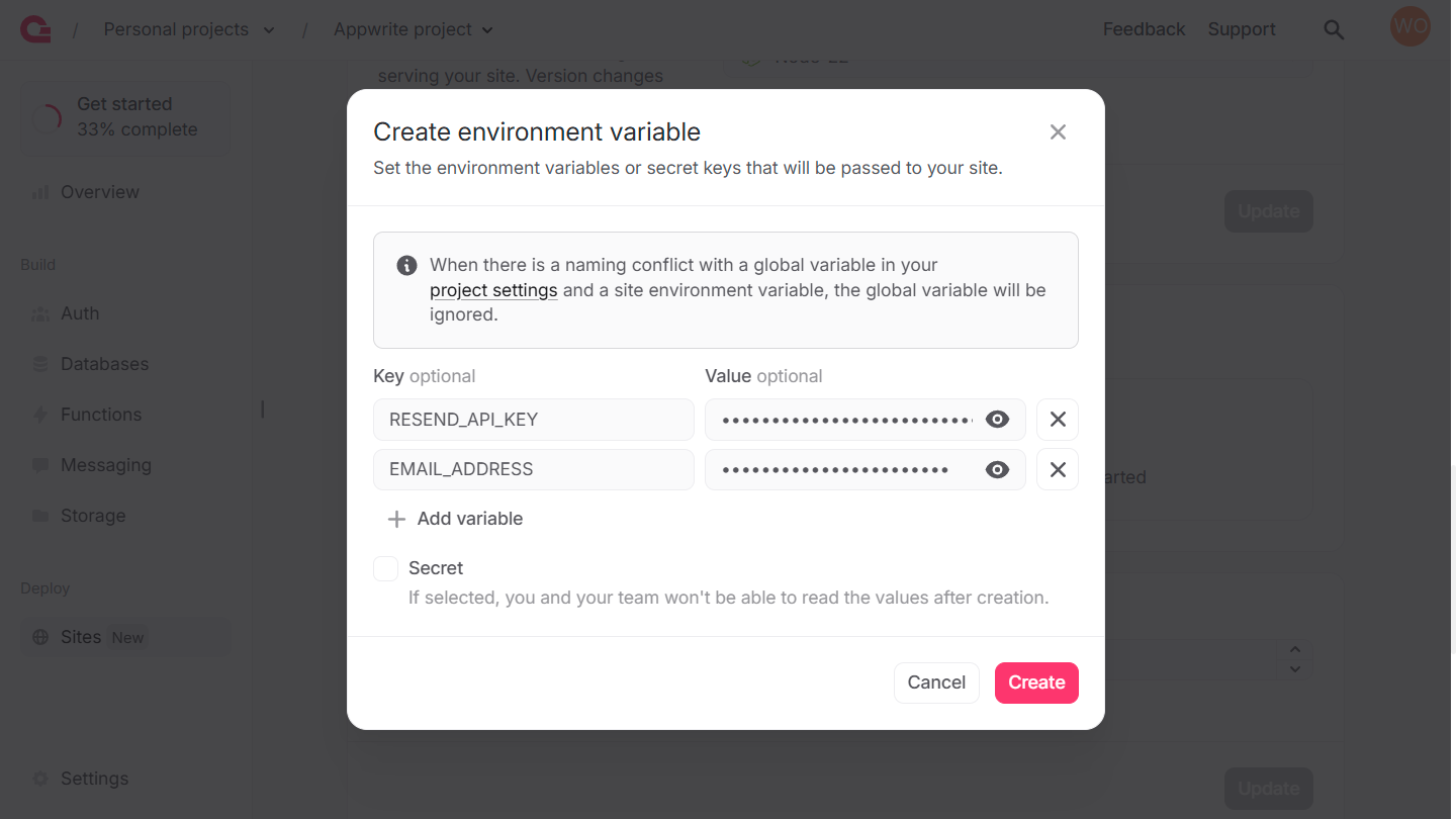 Site environment variables