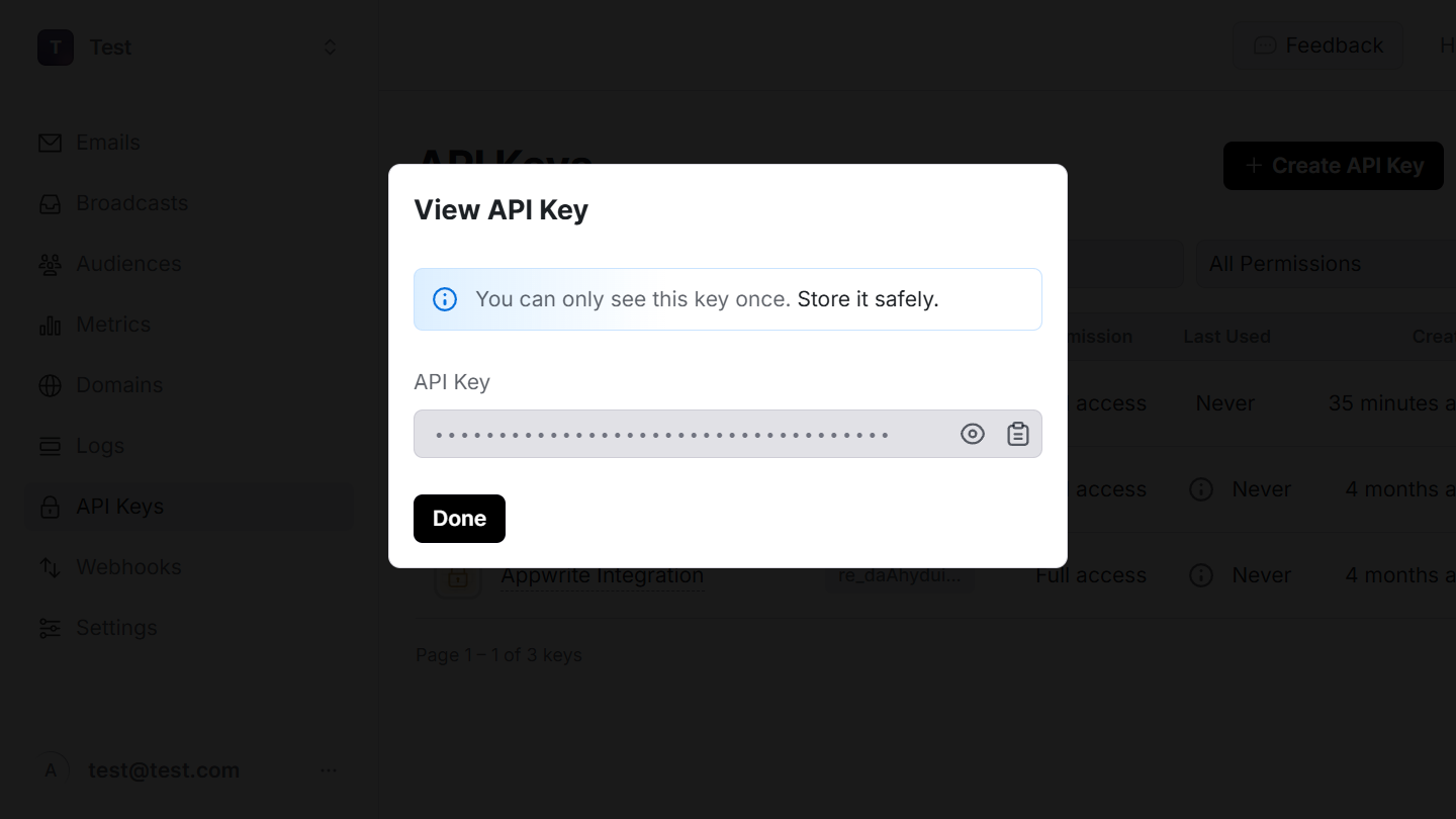 Resend API key