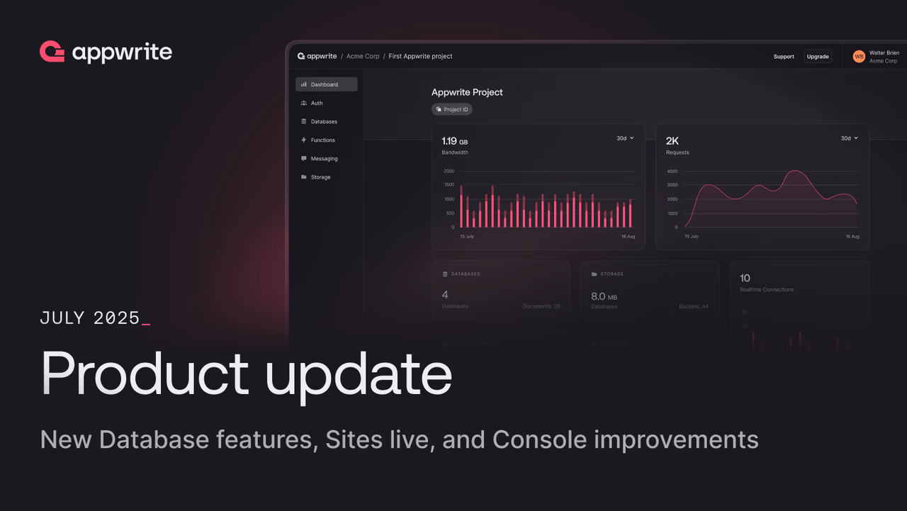 July product update: New Database features, Sites live, and Console improvements