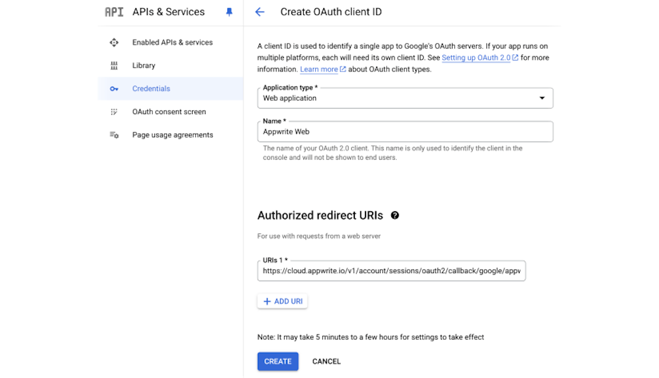 Google cloud OAuth client ID