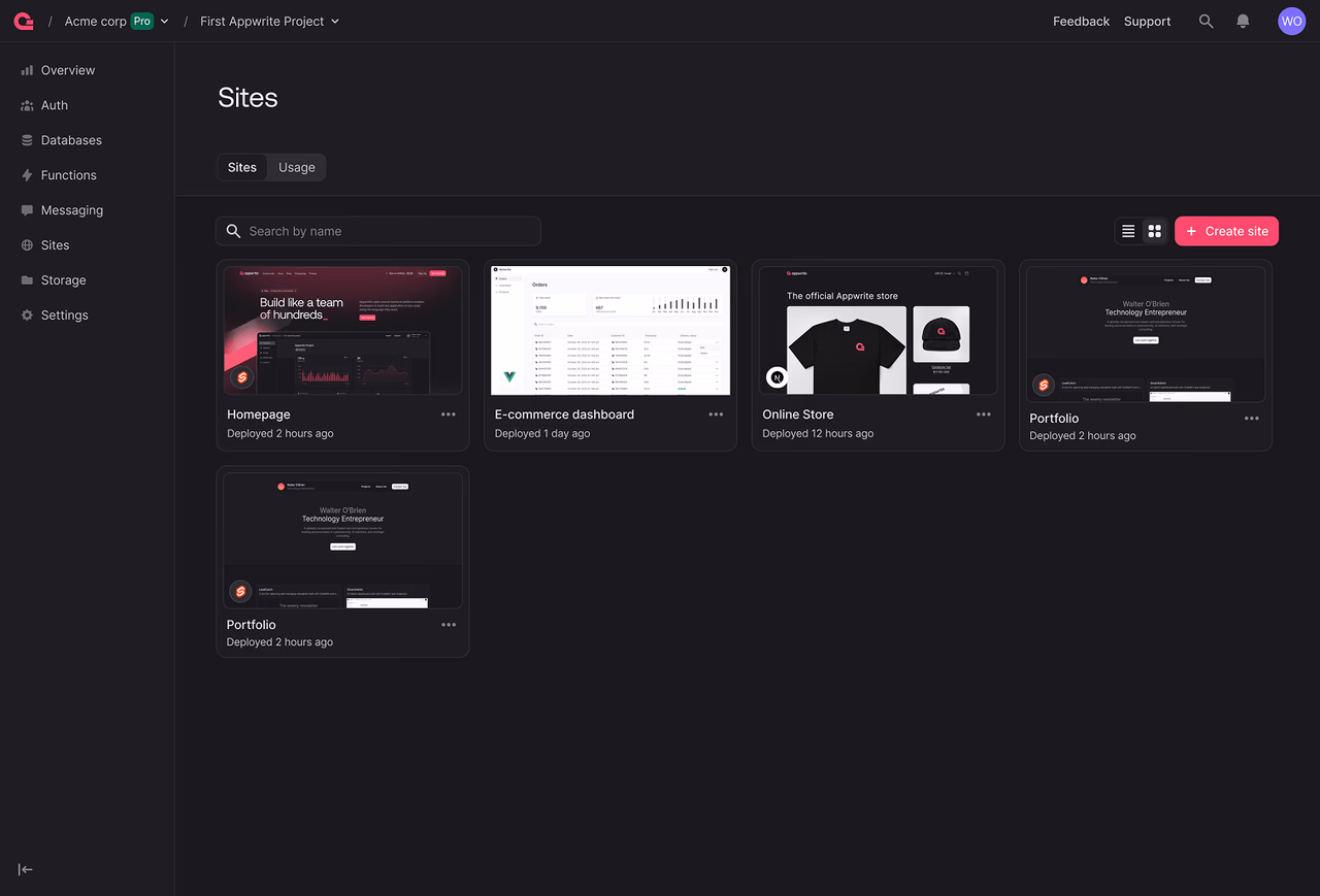 Sites on console