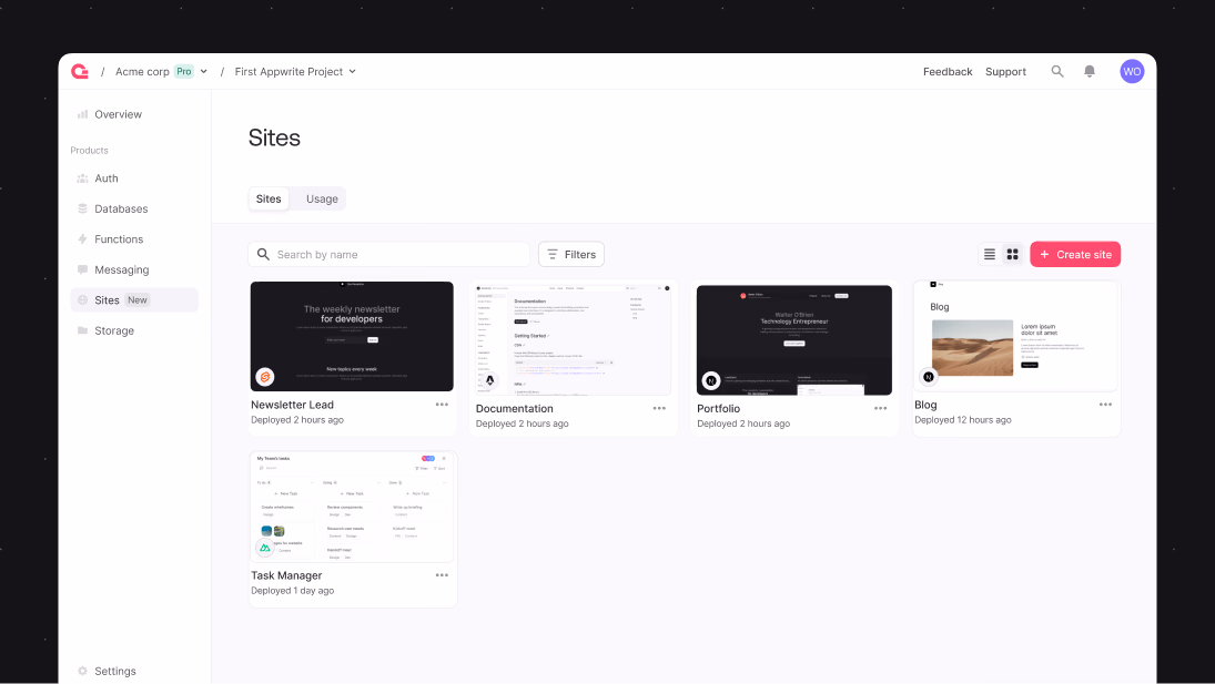 Building with Appwrite Sites templates