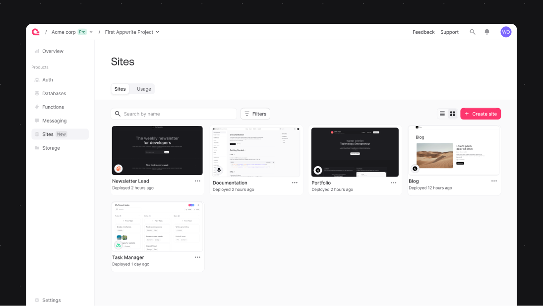 Building with Appwrite Sites templates