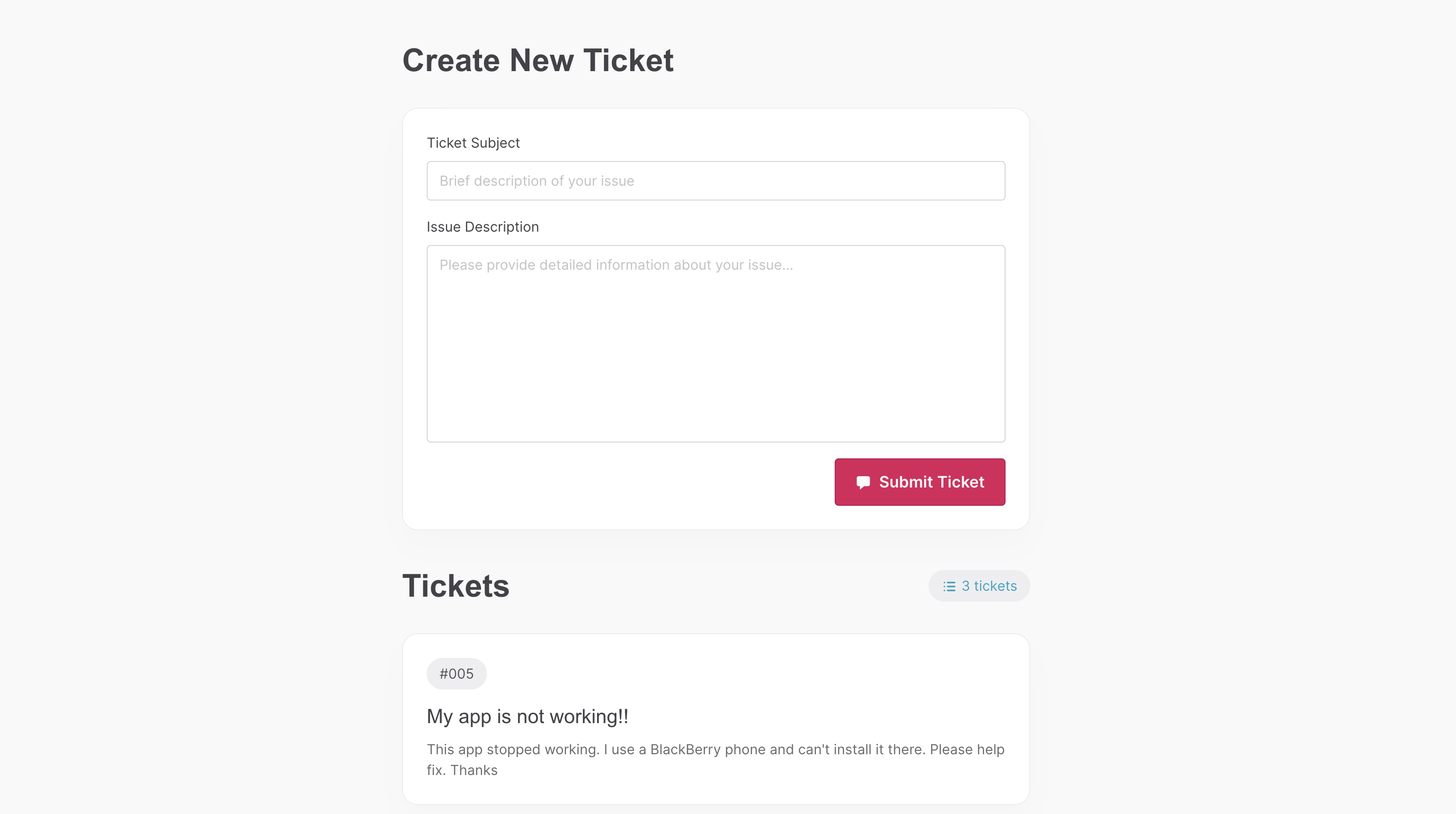 Support tracker demo
