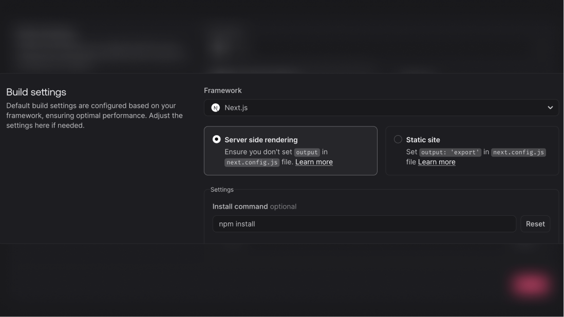 Build settings in Appwrite Sites