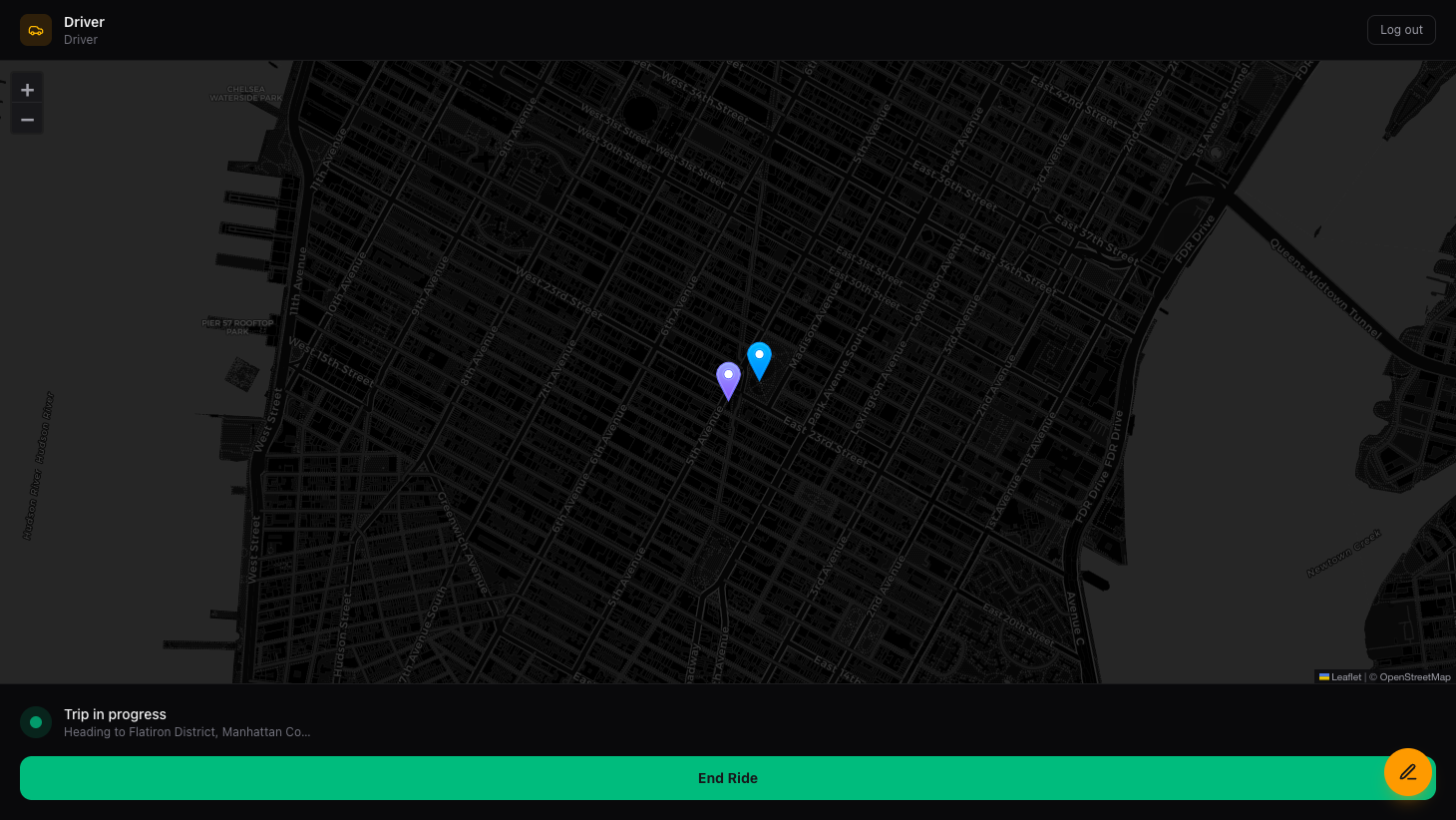 End ride button enabled near drop-off