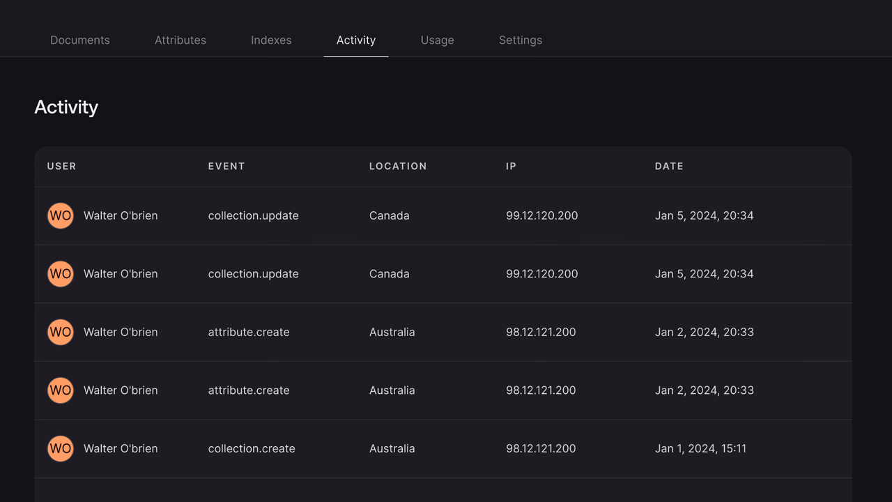 Project settings screen