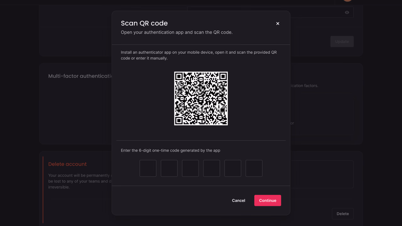 Multi-factor authentication modal