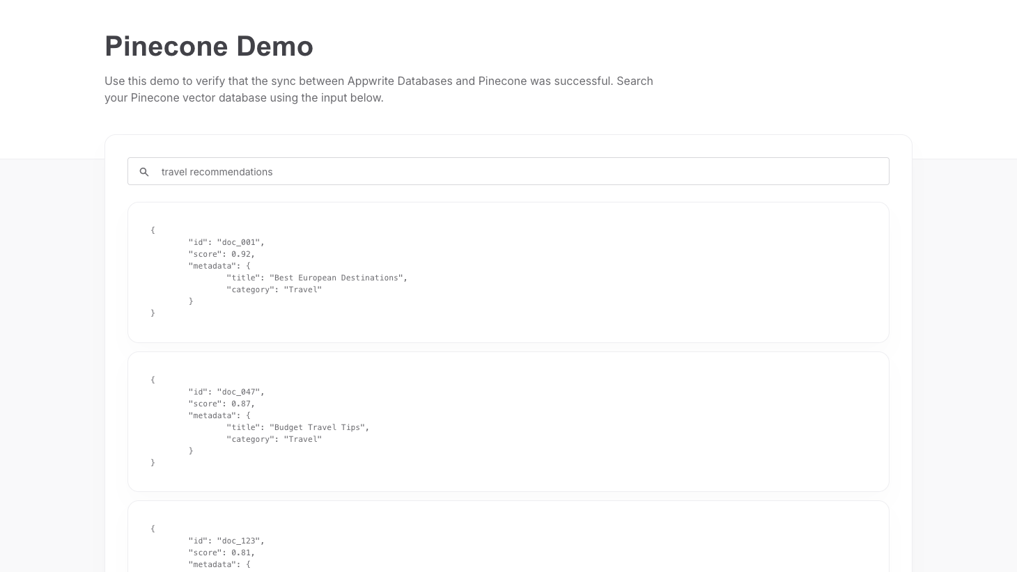 Pinecone search demo