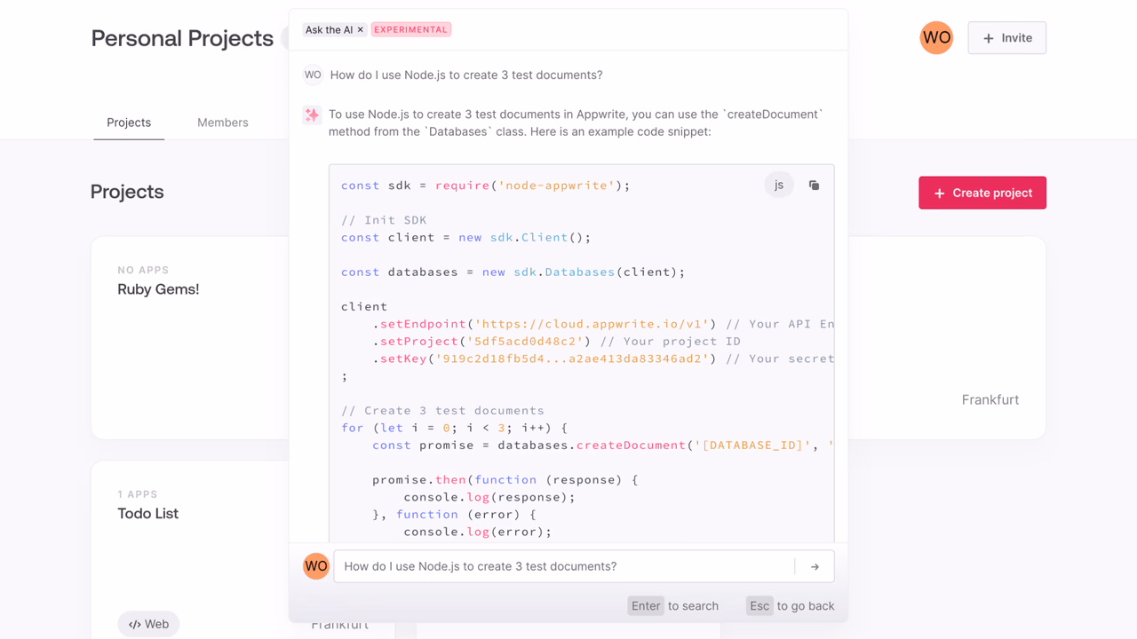Using Appwrite Assistant's AI features