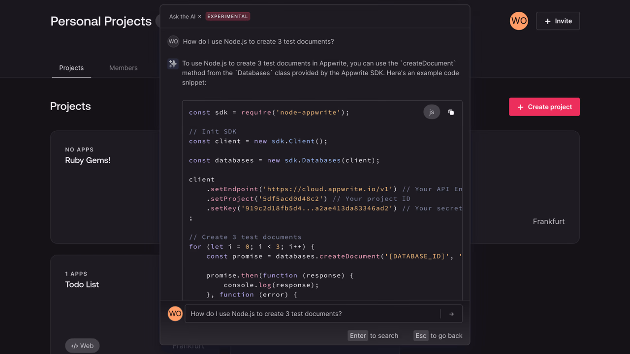 Using Appwrite Assistant's AI features
