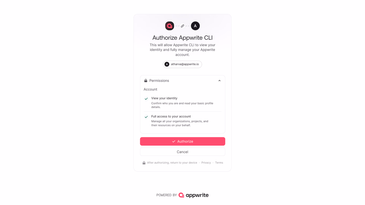 Authorize Appwrite CLI