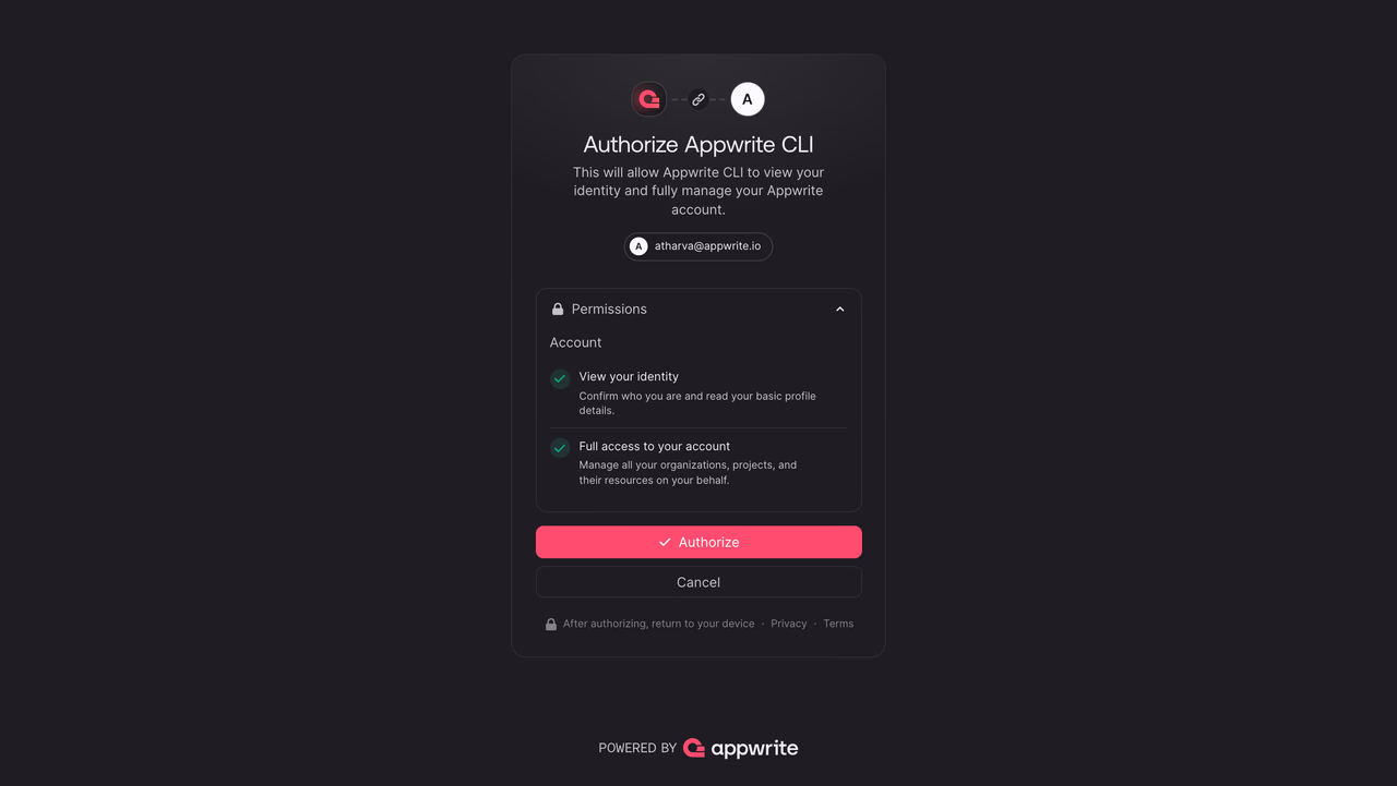 Authorize Appwrite CLI