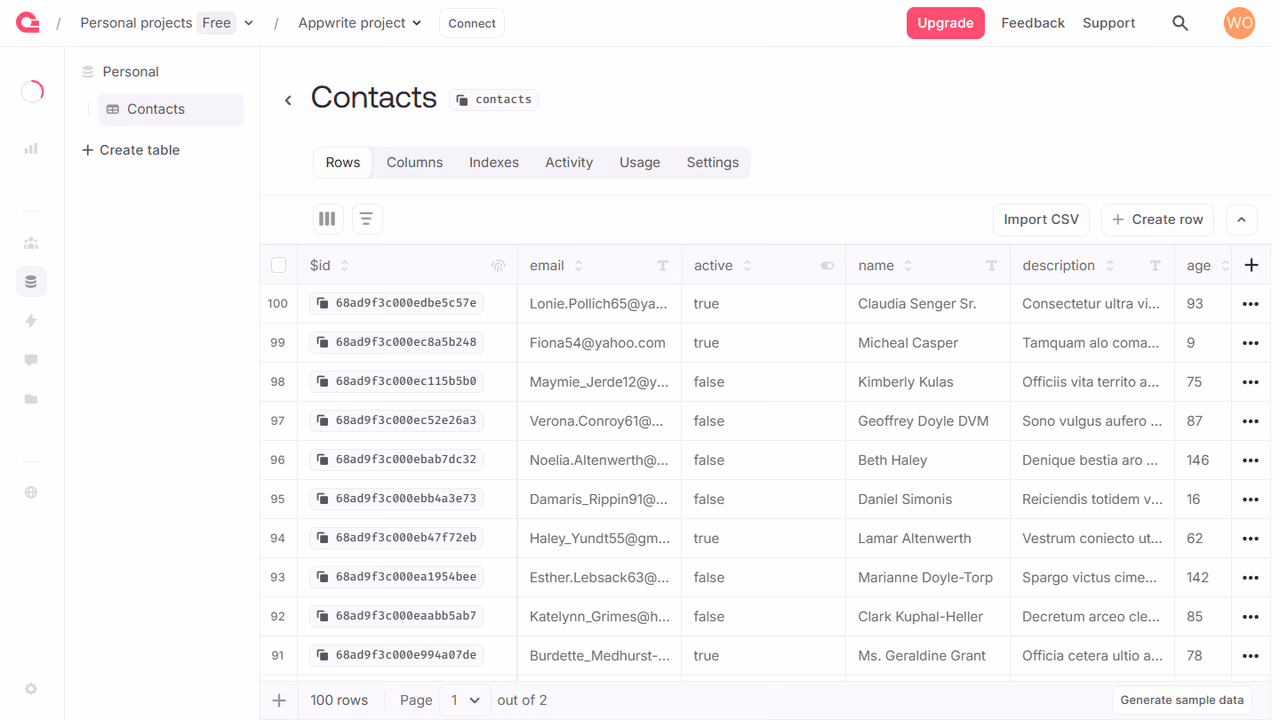 CSV import screen