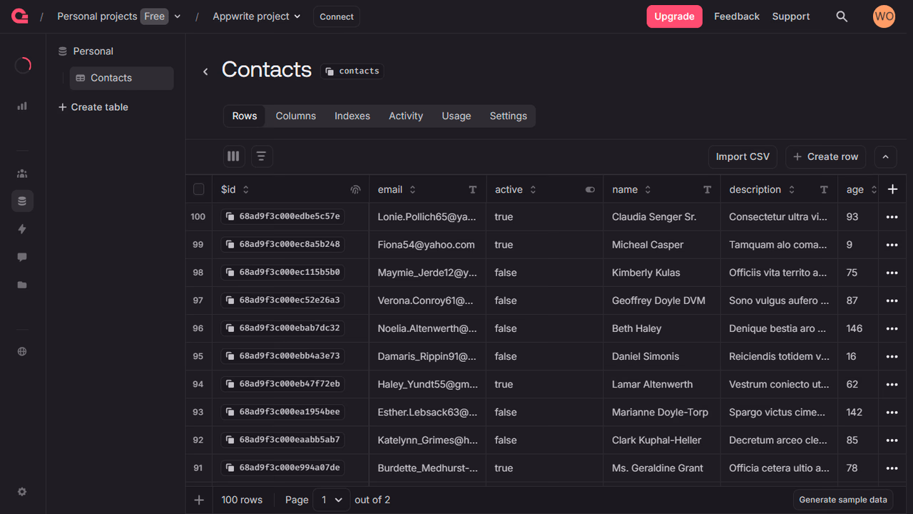 CSV import screen