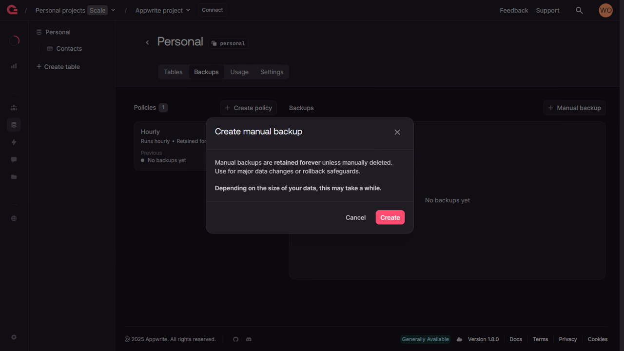 Manual backup