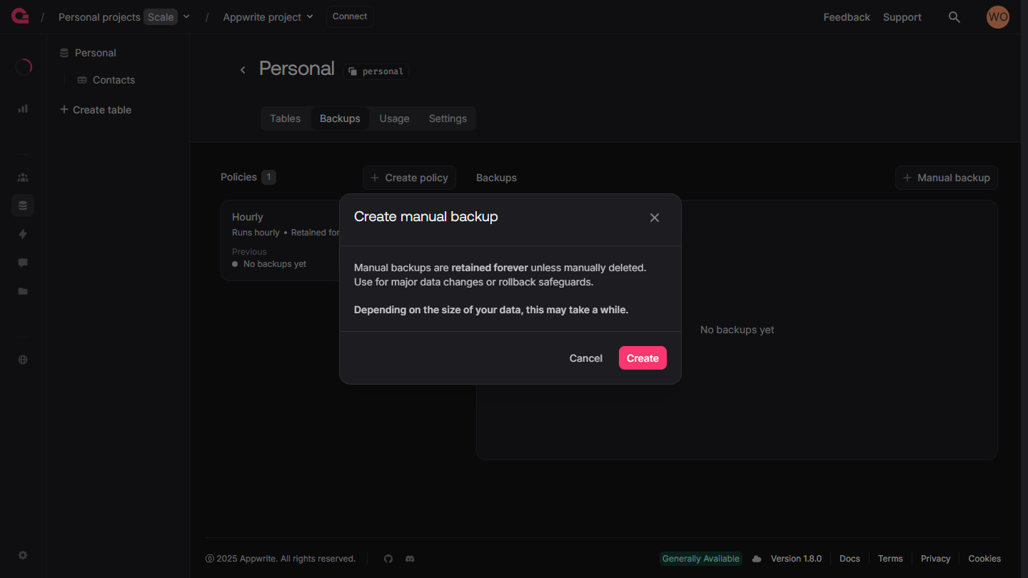 Manual backup