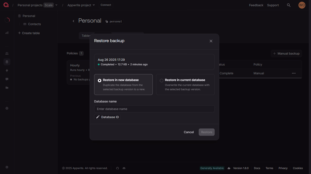 Restore databases