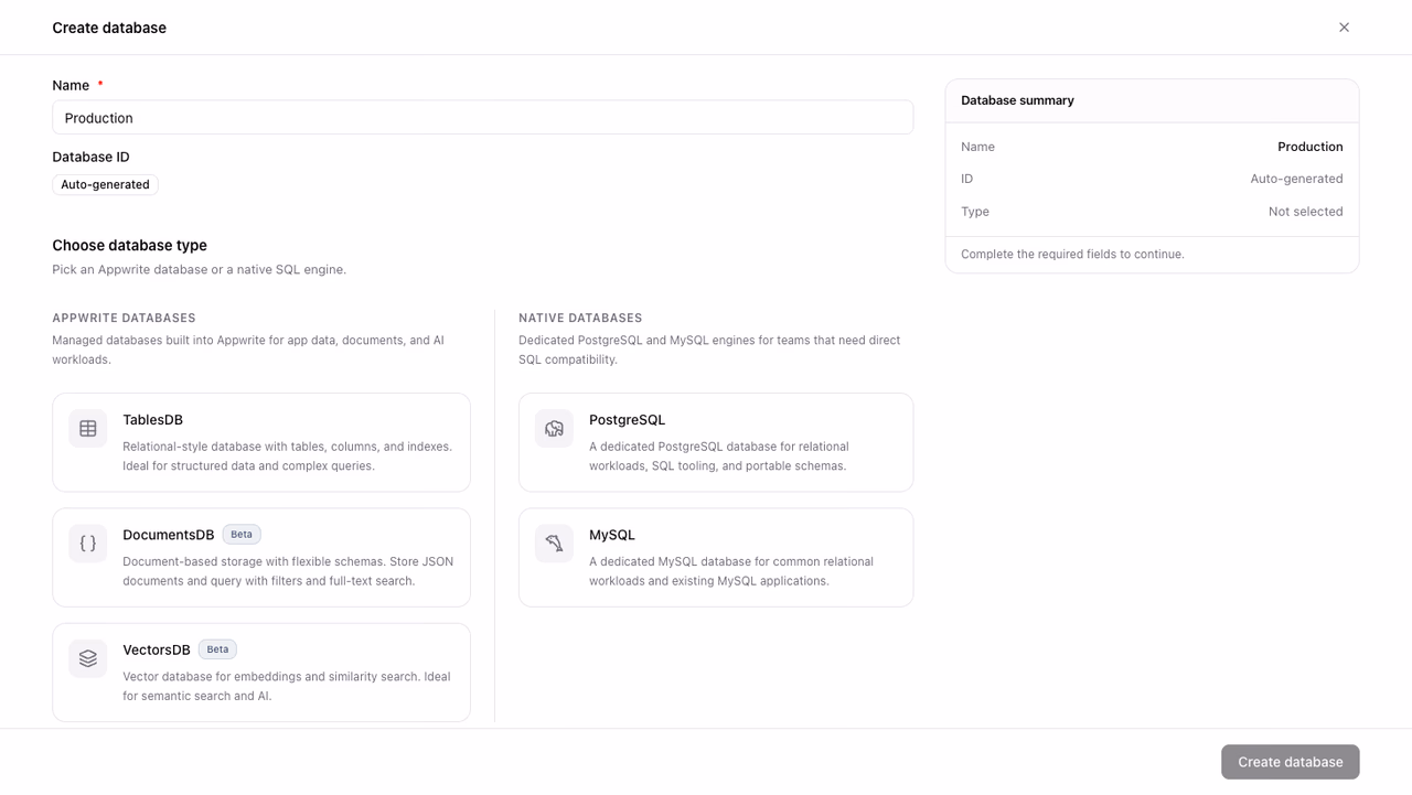 Create database