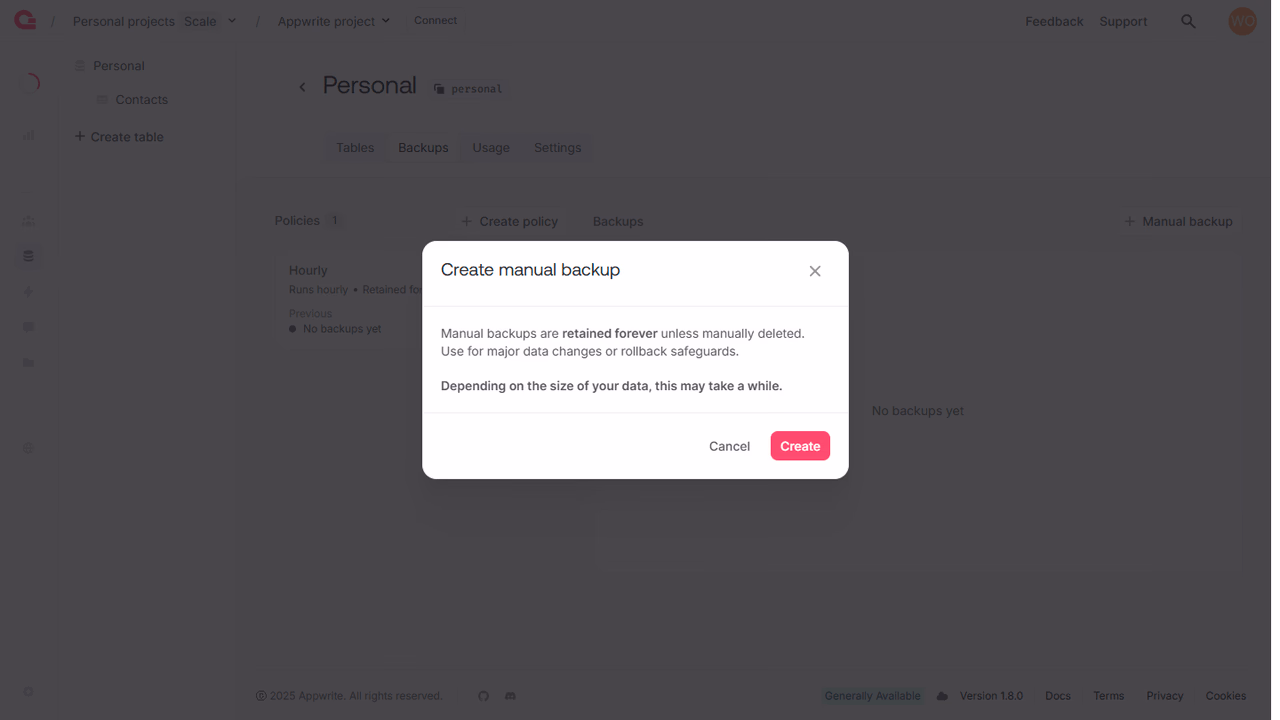 Manual backup